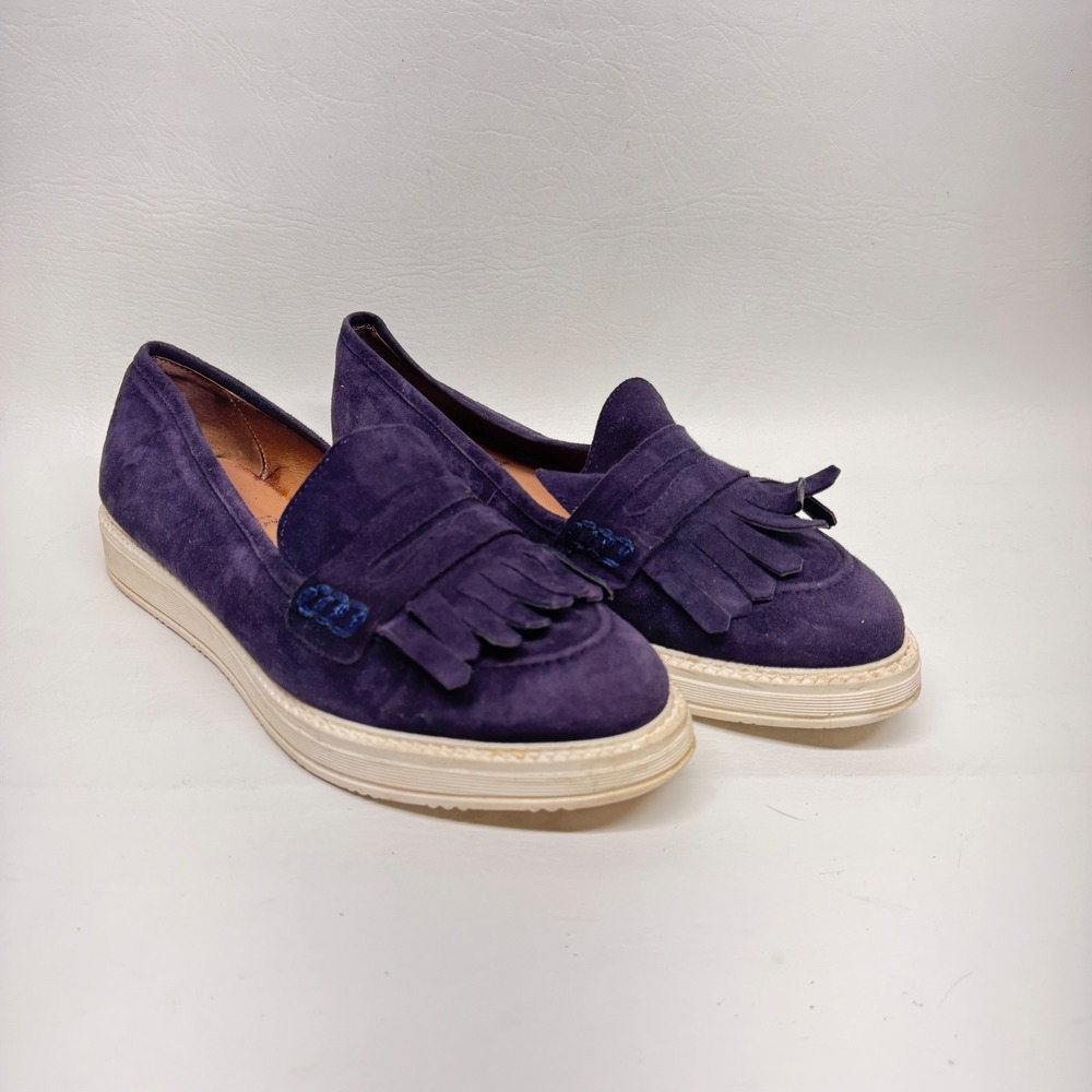 KMB Suede Kiltie Loafers Womens 39 Blue Platform Tassel Preppy Dark‎ Academia